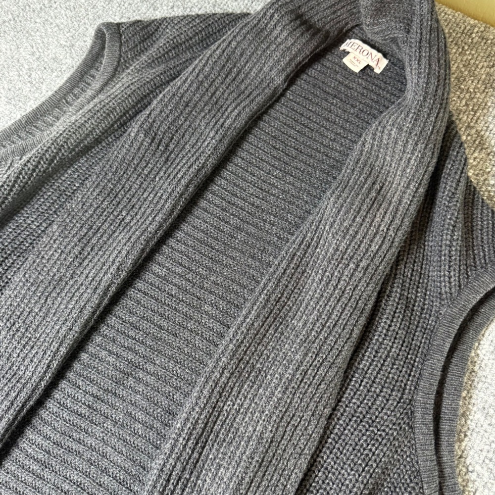 Merona Womens Charcoal Gray‎ Ribbed Open Front Sleeveless Cardigan Vest XXL